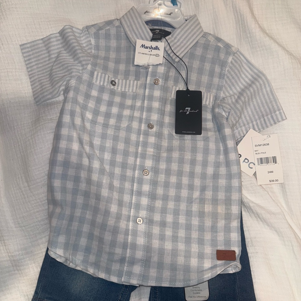 7 For All Mankind Light Blue Plaid Kids Button Down Shirt